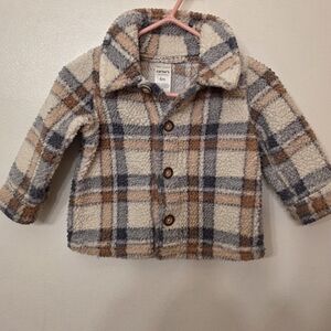 Carter's 6M Plaid Sherpa Jacket for Kids - Cream and Gray